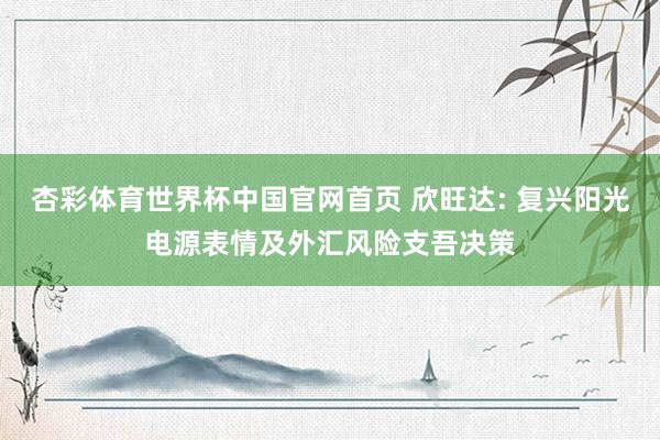 杏彩体育世界杯中国官网首页 欣旺达: 复兴阳光电源表情及外汇风险支吾决策