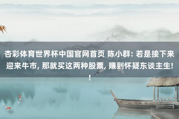 杏彩体育世界杯中国官网首页 陈小群: 若是接下来迎来牛市， 那就买这两种股票， 赚到怀疑东谈主生!